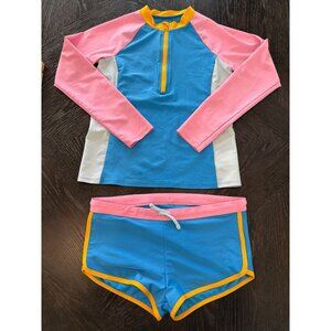 Dick's Sporting Goods DSG Girls Two-Piece Swim Set Long Sleeve Rash Guard & Shor